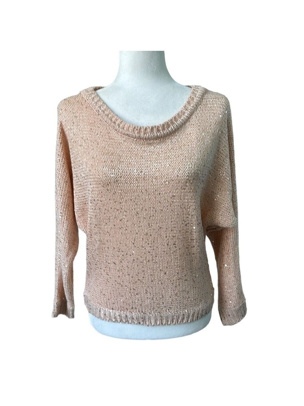 Poof Couture Sequin Light Pink Pullover Sweater Size Large